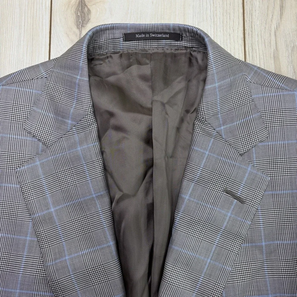Ermenegildo Zegna 15 MILMIL 15 SILK  Wool Windowpane Plaid Blazer Mens 42L